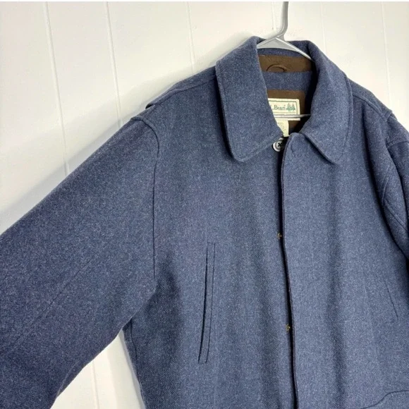 L.L. Bean Maine Guide Parka Men's Wool 0BMH7 Long Sleeve Blue Lined Collar $320 - Picture 3 of 12